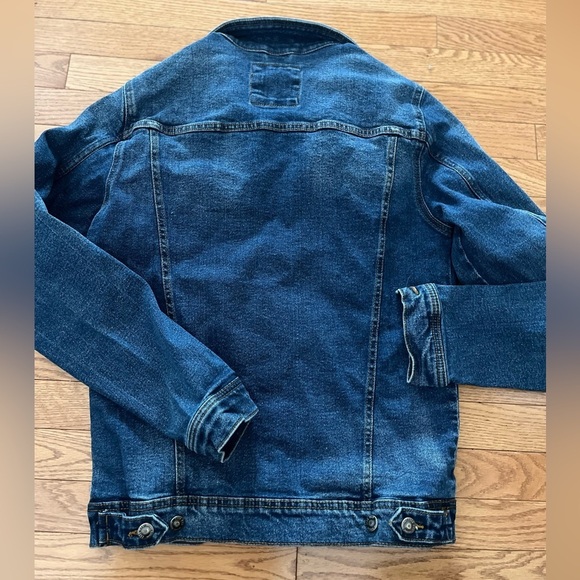 [M] Zara Man Dark Wash Blue Denim Trucker Jacket Button Stretch - Picture 5 of 8